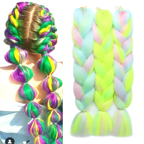 Miniatura 39 de Xiaofeng Extensiones de cabello trenzado coloridas Ombre de 61 cm, 3 unidades, trenzas Jumbo de alta temperatura para trenzas en zigzag y trenzas