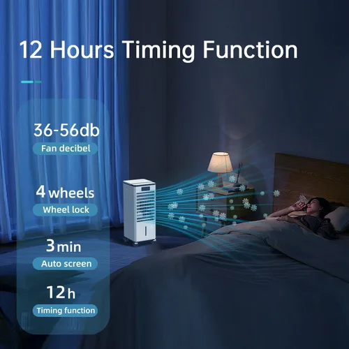 Miniatura 7 de Aire acondicionado portátil, enfriador evaporativo 3 en 1, aire acondicionado sin ventanas, 4 modos y 3 velocidades, temporizador de 12 horas