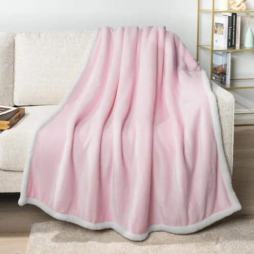 PAVILIA Manta de Forro Polar Sherpa para Sofá, Tamaño Twin, Rosa Claro, Manta de Sofá de Felpa Suave y Esponjosa, Manta de Invierno Reversible y