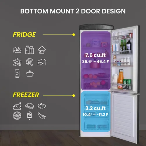 Miniatura 4 de Conserv 24 Pulg. Refrigerador RETRO de montaje inferior de 11 pies cúbicos con congelación rápida, 110V, en negro