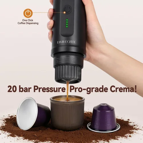 Miniatura 5 de DIVINOCAFFÉ Cafetera portátil para café expreso, cafetera eléctrica con autocalentamiento para viajes y campamentos, máquina de café expreso de 20