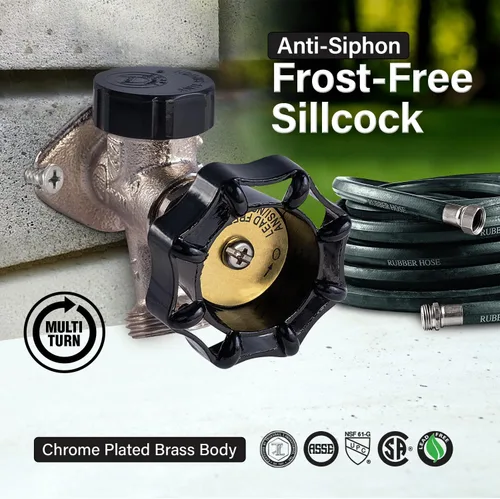 Miniatura 2 de Midline Valve Llave de sillín antiescarcha de 6 pulgadas con rompedor de vacío integral, latón cromado, sin plomo, entrada MIP/sudor de 1/2 pulgada