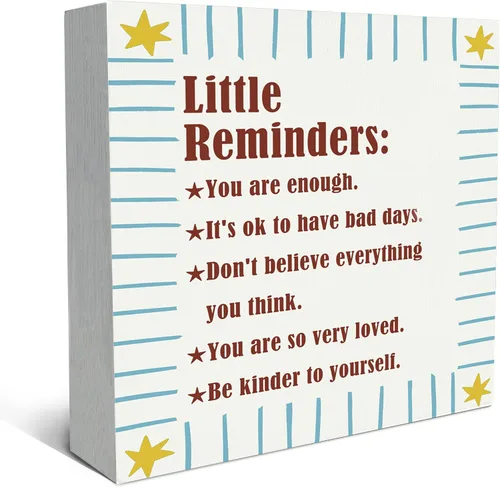 SRADMO Inspirational Wood Box Sign Desk Decor, Inspirational Desk Decor, Little Reminders Motivational Positive Theme Wooden Block Box Sign