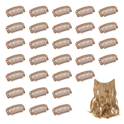Dreamlover Clips de peluca para asegurar la peluca, clips para extensiones de cabello, 6 dientes, 30 piezas Marrón
