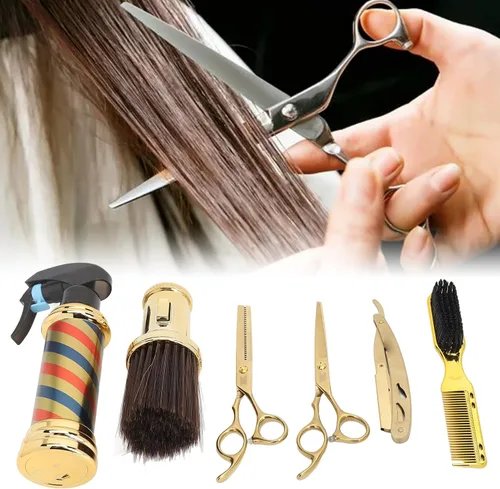 Miniatura 4 de Juego de tijeras de peluquería, tijeras de adelgazamiento, cepillo plumero, kit de tijeras de corte de pelo, 6 piezas, soporte profesional