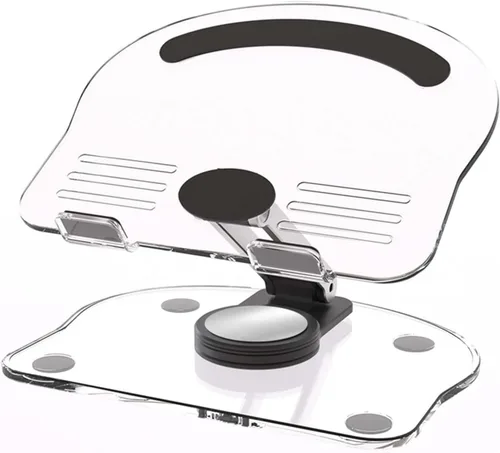 Miniatura 11 de Soporte acrílico para tablet con base giratoria de 360°, soporte plegable ajustable transparente para escritorio, oficina en casa, compatible