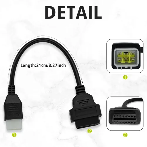 Miniatura 6 de Adaptador OBD2 apto para Delphi 6pin para Benelli cable de diagnóstico de motocicleta de 6 pines a 16 pines, conector de 6 pines compatible