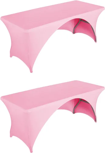 Miniatura 15 de LZY Paquete de 2 manteles ajustables para mesas plegables de 6 pies, espalda abierta, manteles rectangulares de elastano/elástico/elásticos