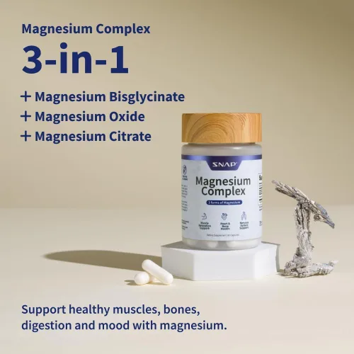 Miniatura 2 de Snap Triple Complejo de Magnesio para Mujeres y Hombres para Sueño y Apoyo Muscular – 400 mg, suplemento de magnesio 3 en 1 – Bisglicinato, Citrato
