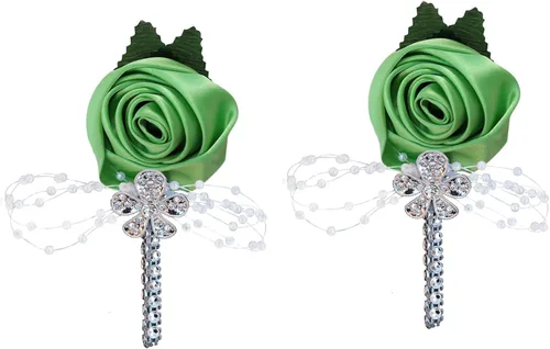 Miniatura 13 de Boutonniere de flores artificiales, paquete de 2 piezas para boda, tela de seda sintética, rosa Boutonniere para iglesia, boda, equipo, novio, Rosa