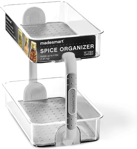Miniatura 4 de madesmart Organizador de especias escalonado, 8 tarros para artículos esenciales de cocina, almacenamiento vertical para sal, pimienta, cayena, Gris