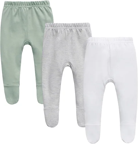O2 BABY Pantalones deportivos unisex de algodón orgánico para bebé, paquete de 3 unidades, leggings para recién nacidos