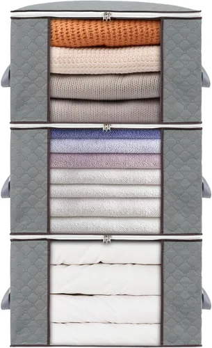 Miniatura 9 de combocube 3 bolsas de almacenamiento con cremallera para clóset King, almohada, edredón, ropa de cama, ropa, organizadores de mantas con ventana 3