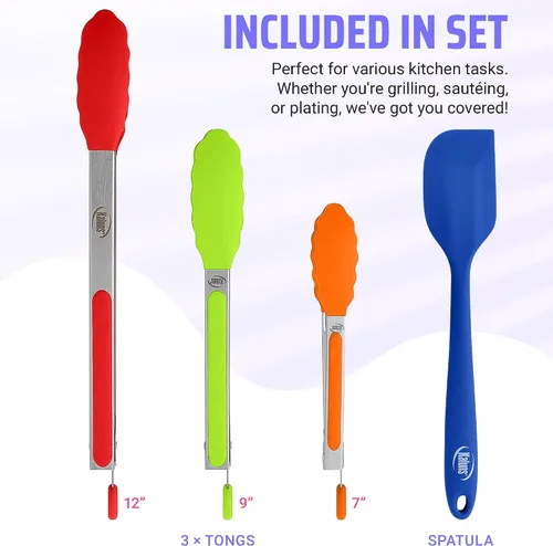 Miniatura 2 de Kaluns Pinzas de Cocina para Cocinar a la Parrilla Juego de 4, Pinzas para Parrilla BBQ con Punta de Silicona Acero Inoxidable Resistente al Calor