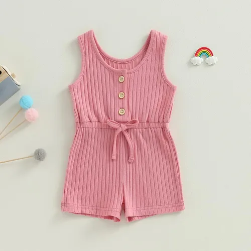 Miniatura 2 de Traje de verano para niña pequeña, de manga corta, acanalado, overol liso, pantalones cortos, ropa para recién nacidos