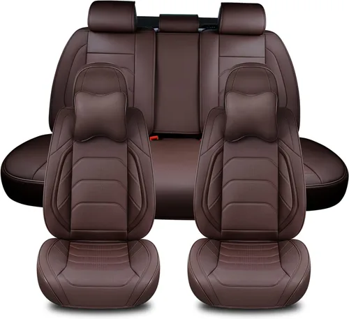 Miniatura 12 de TIEHESYT - Fundas de asiento de auto color negro, fundas de cuero transpirable para asientos delanteros y reposacabezas, ajuste interior universal
