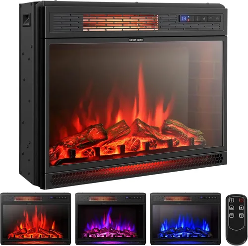 Miniatura 12 de Tangkula Chimenea eléctrica empotrada de 28 pulgadas, calentador de chimenea de 900/1350 W con temperatura ajustable, función de temporizador, 3