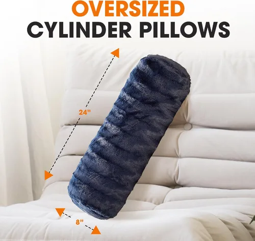 Miniatura 2 de Cheer Collection Almohadas cilíndricas de piel sintética – Almohadas cilíndricas decorativas suaves para cama o sofá, lavables a máquina, 8 x 24 Azul