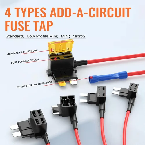 Miniatura 2 de RVBOATPAT 16 piezas 12V Fusibles de grifo de perfil bajo Mini Micro2 Portafusibles Automotriz Kit de fusibles para añadir un circuito ATO ATC ATM