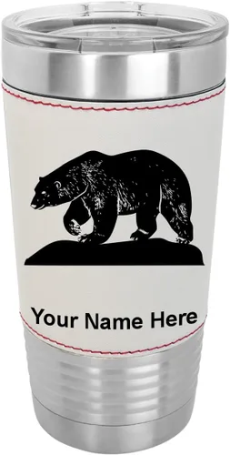 LaserGram Vaso aislado al vacío de 20 onzas, oso polar, grabado personalizado incluido (piel sintética, estilo béisbol)