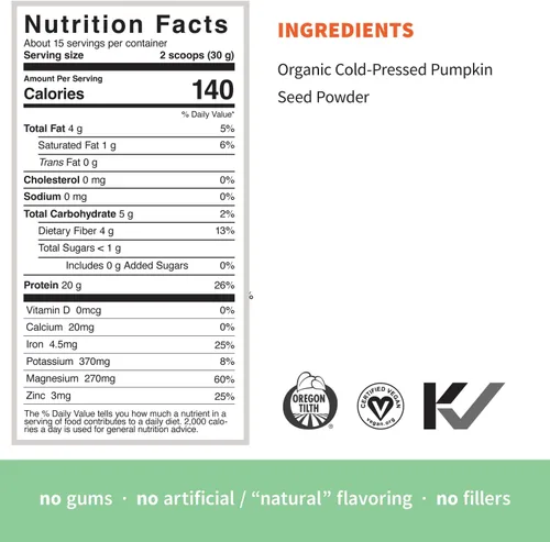 Miniatura 5 de Sprout Living - Proteína en polvo de semillas de calabaza orgánica, sin sabor, 20 gramos de proteína vegetal sin edulcorantes artificiales, sin