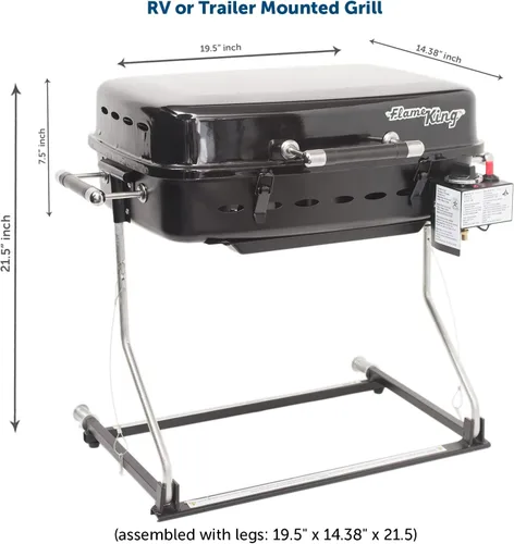 Miniatura 8 de Flame King - Barbacoa montada en remolque o RV YSNHT500 - Parrilla de gas para autocaravana - Superficie de cocción de 214 pulgadas cuadradas
