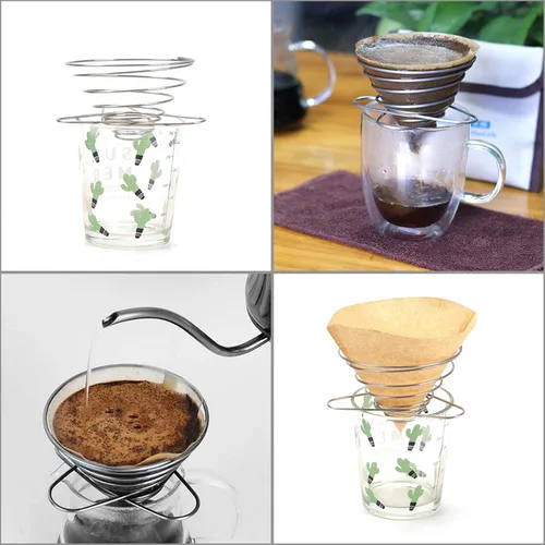 Miniatura 6 de SUEIANNMN - Soporte plegable para filtro de gotero de café, 1-2 tazas, filtro plegable de acero inoxidable reutilizable para cono de café, portátil