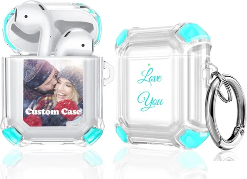 Miniatura 10 de Funda personalizada con nombre con foto compatible con AirPods 1/2, funda personalizada de TPU suave transparente con llavero para AirPods de 1ª 2ª