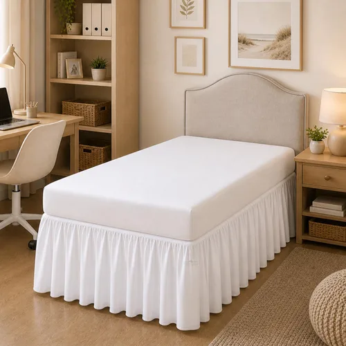 Miniatura 2 de Faldas de cama para dormitorio universitario Serie 1000 Twin XL Extra Largas con Volantes y Esquina Dividida Diseño Elegante Microfibra Cepillada