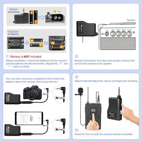 Miniatura 4 de FIFINE Sistema de Micrófono Inalámbrico, conjunto de micrófono inalámbrico con auriculares y micrófonos de solapa Lavalier, transmisor de cinturón