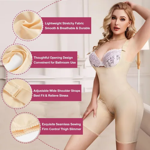 Miniatura 5 de MICOHPKLE Body Shaper de cuerpo completo para mujer, entrenador de cintura con control de barriga, busto abierto, muslo y levantador de glúteos