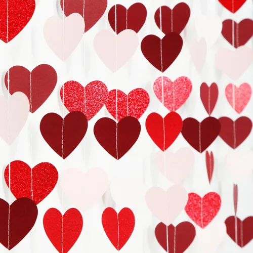 Decoraciones de fiesta para el día de San Valentín, guirnalda de corazón rosa y rojo – 52 pies de propuesta de color burdeos especial galentinos