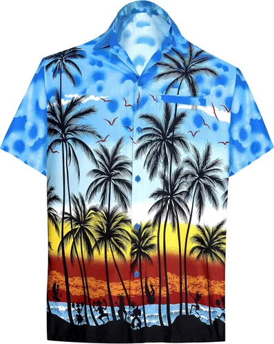 Miniatura 2 de LA LEELA Men's Hawaiian Shirt Button Down Short Sleeve Caribbean Skull Pirate Shirts for Men