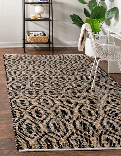 Unique Loom Chindi Jute Collection - Alfombra rectangular (2 x 3 pies 1 pulgada, color negro y azul marino)