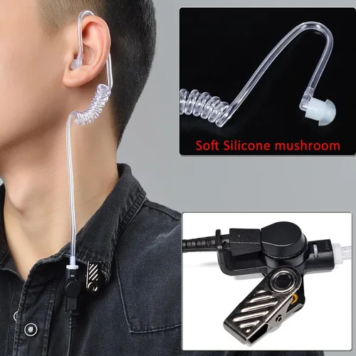 Miniatura 4 de HYS Receptor/escucha de 0.098 in solo auricular de tubo acústico de vigilancia hombro con un par de auriculares medianos (izquierdo y derecho)