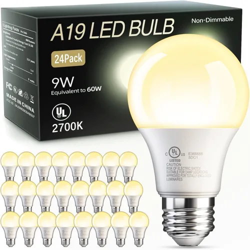 Miniatura 14 de TJOY Bombillas LED A19, foco LED equivalente a 60 vatios, luz blanca cálida suave 2700K, eficiente 9W, casquillo E26 estándar, foco de ahorro