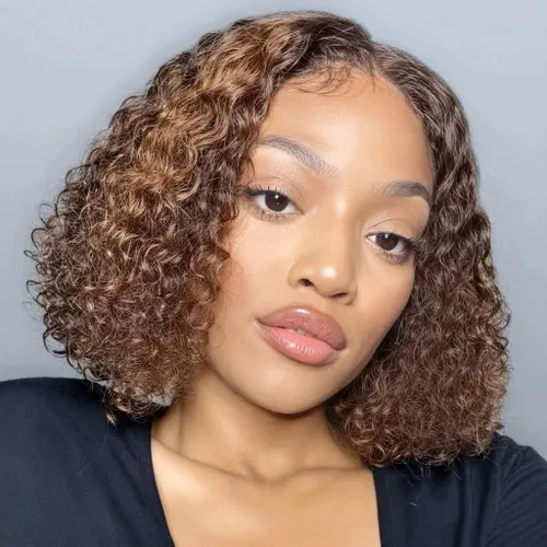 Miniatura 10 de Pelucas cortas de 10 pulgadas estilo Bob 13x4 con ondas profundas, peluca de pelo humano estilo Bob con encaje frontal HD de 200% de densidad