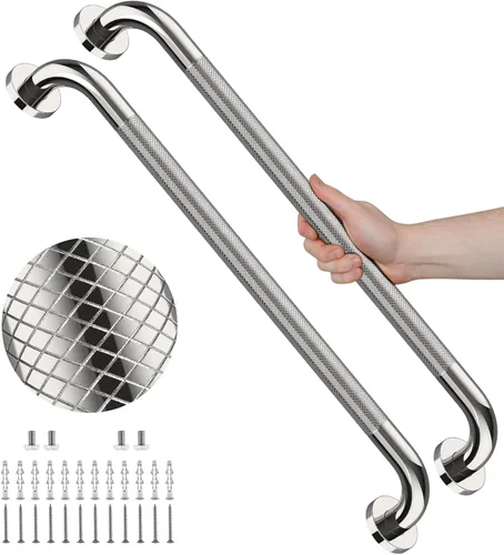 Miniatura 10 de Barras de agarre de ducha de 16 pulgadas para bañeras, paquete de 2 barras de agarre de baño de acero inoxidable, riel de seguridad moleteado