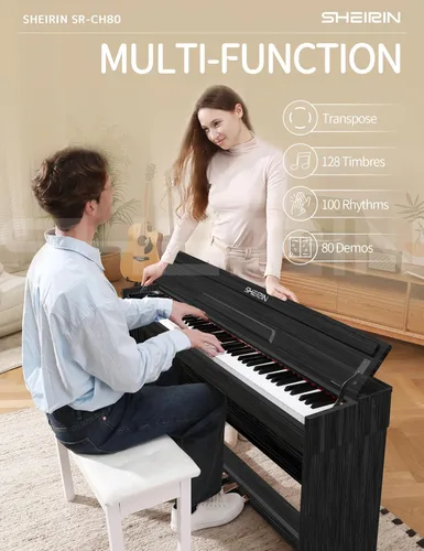 Miniatura 4 de Piano Digital 88 Teclas, Teclado Acústico Eléctrico Pedal de Tamaño Completo con Soporte, Acción de Martillo, para el Hogar, Músicos Principiantes