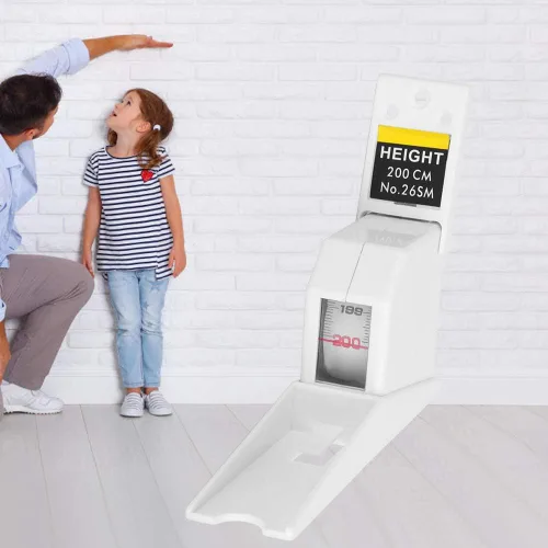 Miniatura 2 de Medición de altura, medidor de estatura de crecimiento montado en la pared, cinta métrica de altura de metal retráctil para niños y adultos (blanco)