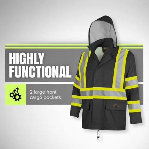 Miniatura 5 de Pioneer Hi Vis Traje de Lluvia Ligero Impermeable de Seguridad - Equipo de Lluvia Reflectante para Trabajo para Hombres y Mujeres Negro