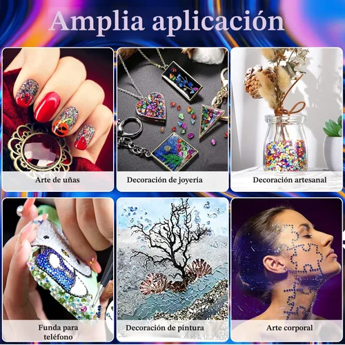 Miniatura 3 de 12 cajas de vidrio triturado con purpurina fina para arte de resina, pequeñas piezas de vidrio roto irregulares, chips de cristal metálico, escamas