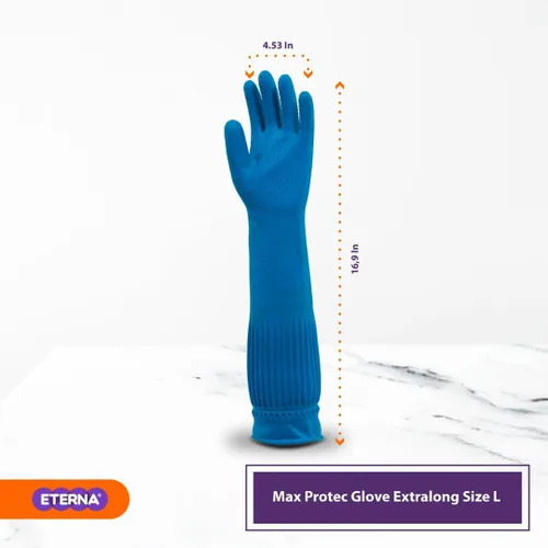 Miniatura 6 de ETERNA Guantes extra largos, guantes para limpieza de lavandería, cocina y hogar, efecto cepillo en los dedos, longitud más larga con funda