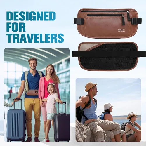 Miniatura 13 de DAITET Cinturón de dinero, soporte para pasaporte, cartera de viaje oculta segura con bloqueo RFID, riñonera encubierta (negro), Negro, Rfid