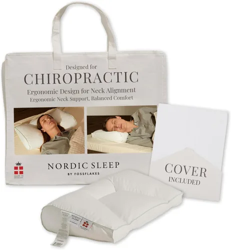 FOSSFLAKES Nordic Sleep - Almohada quiropráctica mediana con funda, almohada cervical ergonómica firme para apoyo y alineación, cojín rectangular