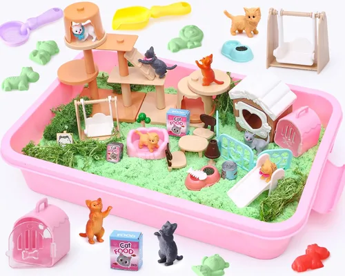 Lorfancy Juguetes de Caja de Arena para Gatos Kit de Juego con Arena para Niños Juguete Sensorial de Contenedor para Niños Pequeños 2.2 libras Arena