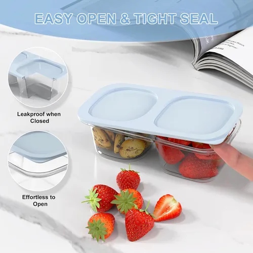 Miniatura 2 de Paquete de 10 recipientes reutilizables para aperitivos con tapas, 2 compartimentos, caja pequeña de aperitivos Bento, sin BPA, accesorios