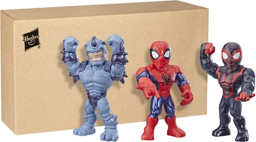 Miniatura 2 de Playskool Heroes Mega Mighties Marvel Super Hero Adventures Web Warriors Paquete de 3, Spider-Man, Kid Arácnido, Rinoceronte de Marvel, figuras