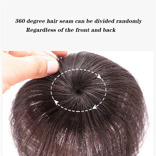 Miniatura 2 de Mini adorno de cabello humano real para mujer, extensiones de pelo lacio con clip para pérdida de cabello leve, base de seda, 2 clips, 6.7 in