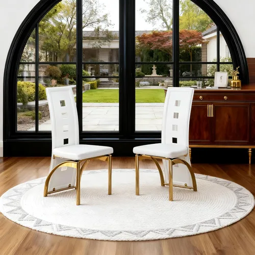 Miniatura 17 de Juego de 2 sillas de comedor modernas, juego de 2 sillas de comedor negras, sillas de cocina tapizadas de piel sintética con patas de metal dorado